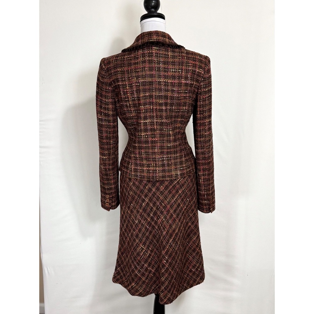VTG Y2K Express Tweed Skirt Suit Set Size 8 6 Velvet Fringe Trim Preppy Sorority - Picture 2 of 16